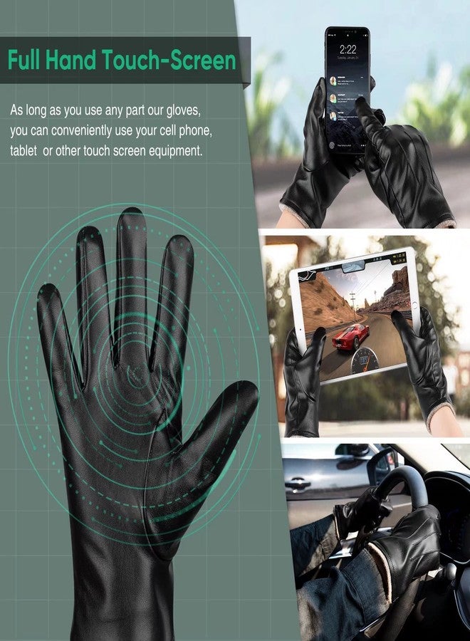 Alepo Winter PU Leather Gloves For Men, Warm Thermal Touchscreen Texting Typing Dress Driving Motorcycle Gloves With Wool Lining (Black-XL) - Image 3